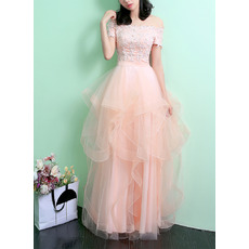 Elegant Off-the-shoulder Short Sleeves Organza Skirt Evening Dresses