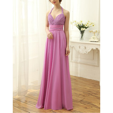 Discount Halter Sweetheart Long Chiffon Beading Bodice Evening Dresses