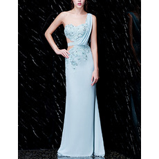 Inexpensive Sexy One Shoulder Floor Length Chiffon Evening Dresses