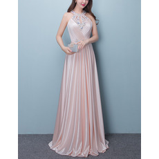 Elegant Halter Sleeveless Floor Length Satin Beading Evening Dresses