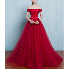 Formal A-Line Off-the-shoulder Sweep Train Organza Evening Dresses