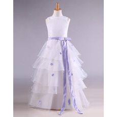 Stunning Organza Layered Skirt Applique Flower Girl Dress with Sash