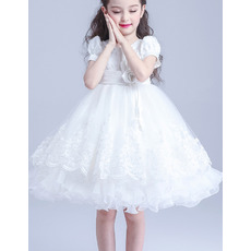 Adorable Knee Length First Communion Dresses with Short Sleeves
