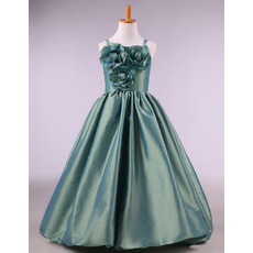 Adorable Straps Floor Length Taffeta Little Girls Party Dresses