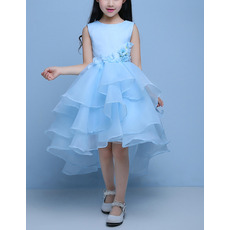 Custom High-Low Satin Organza Layered Skirt Flower Girl Dresses