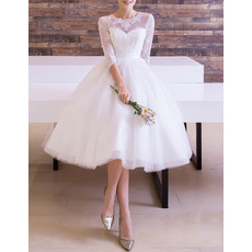 Custom A-Line Knee Length Wedding Dresses with 3/4 Long Sleeves