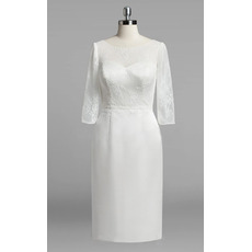 Affordable Column Knee Length Satin Wedding Dresses with Lace Sleeves