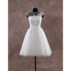 Custom A-Line Cap Sleeves Knee Length Organza Wedding Dresses