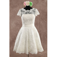 Elegant A-Line Knee Length Lace Wedding Dresses with Short Sleeves