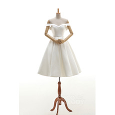 Off-the-shoulder Knee Length Satin Wedding Dresses
