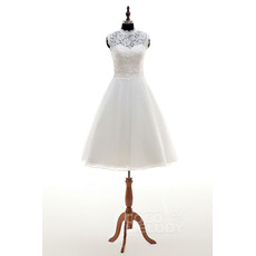 A-Line Sleeveless Knee Length Lace Short Reception Wedding Dress
