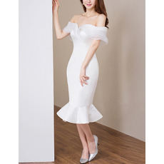 Discount Mermaid Off-the-shoulder Tea Length Satin Wedding Dresses