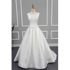 Affordable Ball Gown Sleeveless Chapel Train Satin Wedding Dresses