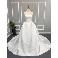 Ball Gown Strapless Cathedral Train Satin Wedding Dresses