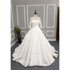 Custom A-Line Chapel Train Wedding Dresses with 3/4 Long Sleeves