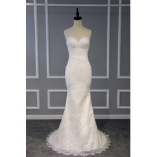 Sexy Sheath Sweetheart Sleeveless Sweep Train Lace Wedding Dresses