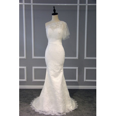 Sheath One Shoulder Sweep Train Lace Wedding Dresses