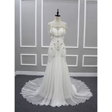 Custom Sweetheart Chapel Train Chiffon Wedding Dresses with Beads