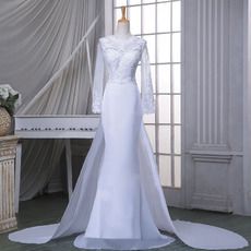 Sheath Chapel Train Wedding Dresses with Long Sleeves