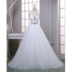 Custom A-Line Sweetheart Sleeveless Sweep Train Organza Wedding Dress