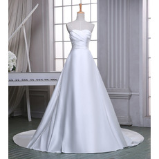Simple A-Line Sweetheart Sleeveless Chapel Train Satin Wedding Dresses