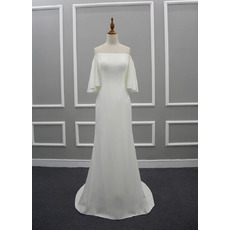 Strapless Sweep Train Satin Wedding Dresses with Short Sleeves