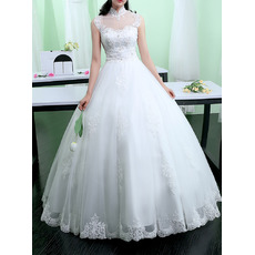 Custom Ball Gown Mandarin Collar Floor Length Organza Wedding Dresses