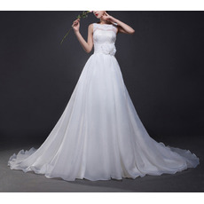 Affordable A-Line Sleeveless Chapel Train Organza Wedding Dresses