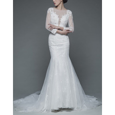 Sexy Mermaid Court Train Lace Wedding Dresses with Long Sleeves