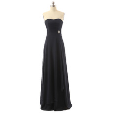 Discount Strapless Floor Length Chiffon Black Bridesmaid Dresses