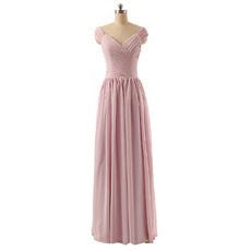 New V-Neck Cap Sleeves Floor Length Chiffon Bridesmaid Dresses