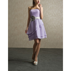 Custom Strapless Short Chiffon Bridesmaid Dresses with Belts & Flowers