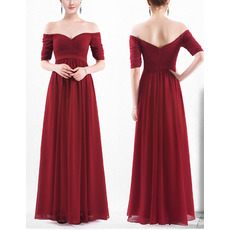 Elegant Off-the-shoulder Chiffon Bridesmaid Dresses with Half Sleeves