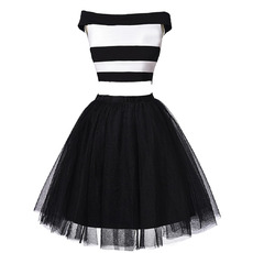 Affordable Off-the-shoulder Organza Stripes Two-Piece Cocktail Dresses