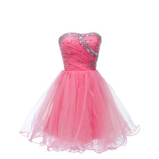 Custom Sweetheart Short Satin Tulle Rhinestone Cocktail Dresses