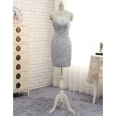 Sexy Column Short Satin Cocktail Party Dresses with Beading & Sequin