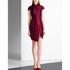 Sheath Mandarin Collar Short Cocktail Dresses with Cap Sleeves