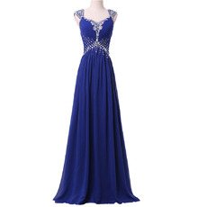 Custom Sweetheart Long Chiffon Rhinestone Lace-Up Evening Dresses