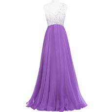 One Shoulder Long Chiffon Beading Evening/ Prom Dresses