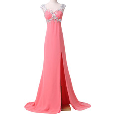 Sweetheart Sweep Train Chiffon Split Evening Dresses