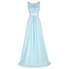 Elegant Sleeveless Floor Length Lace & Chiffon Evening/ Prom Dresses