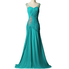 New Sheath Sweetheart Sweep Train Chiffon Pleated Evening Dresses