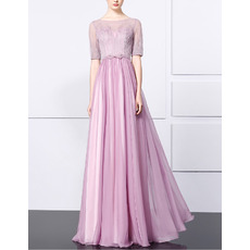 Elegant Floor Length Chiffon Beading Evening Dresses with Half Sleeves