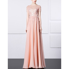 Affordable Chiffon Embroidery Evening Dresses with Short Sleeves