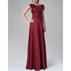 Elegant Asymmetric Long Chiffon Evening Dresses with Cap Sleeves