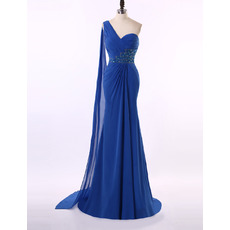 Sexy Sheath One Shoulder Floor Length Chiffon Evening Dresses