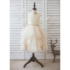 Adorable Tea Length Satin Organza Bubble Skirt Flower Girl Dresses
