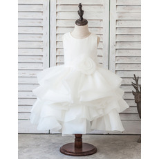 New Tea Length Satin Organza Bubble Skirt Flower Girl Dresses