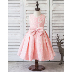 Affordable Ball Gown Tea Length Lace Flower Girl Dresses with Bows