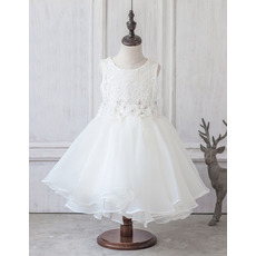 Ball Gown Tea Length Lace Organza Flower Girl Dresses